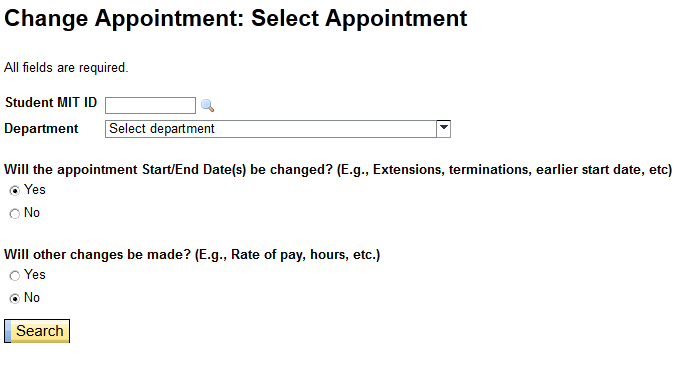 Change appointment selection screen