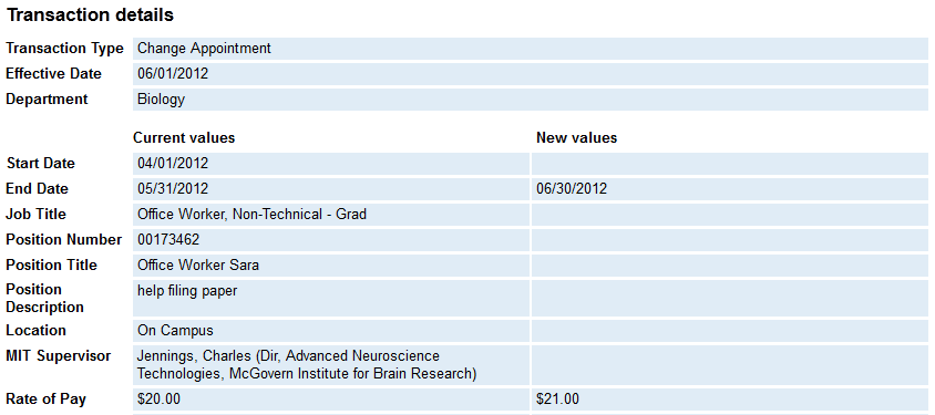 Review page showing new values