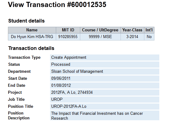 Student and Transaction Details