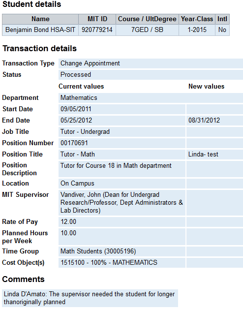 Student and Transaction Details