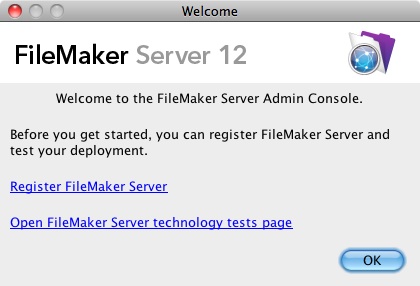 Register filemaker server screen