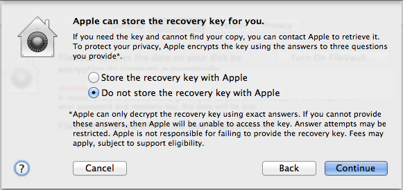 Apple recovery key storage message