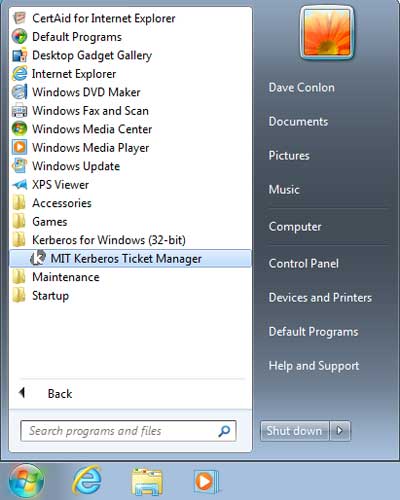 Start menu option