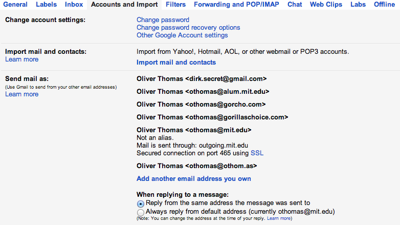 Gmail accounts screen