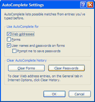 AutoComplete settings screen