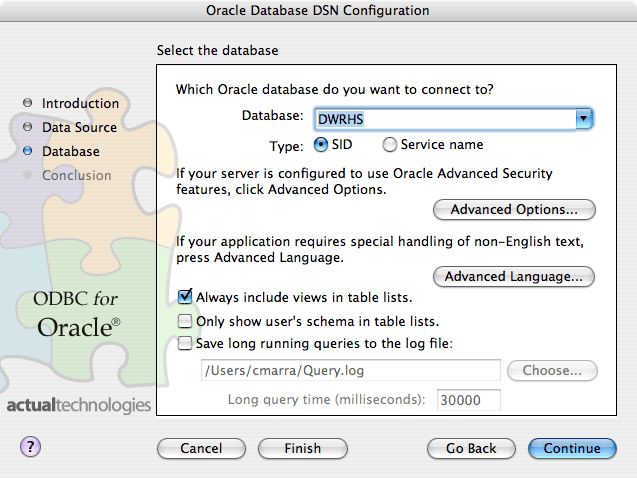 select database screen