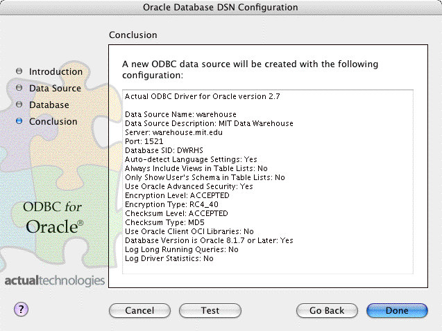 Configuration conclusion screen