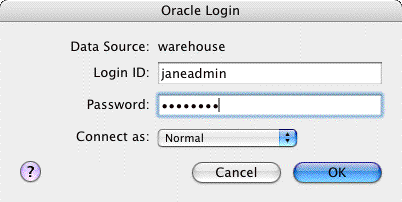 Oracle login window