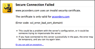 Secure connection failed screen