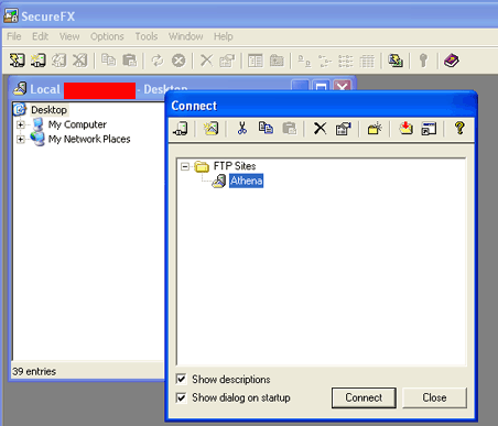 SecureFX and Connect windows