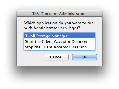 TSM Tools for Administrators window