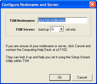 Configure Nodename and Server screen