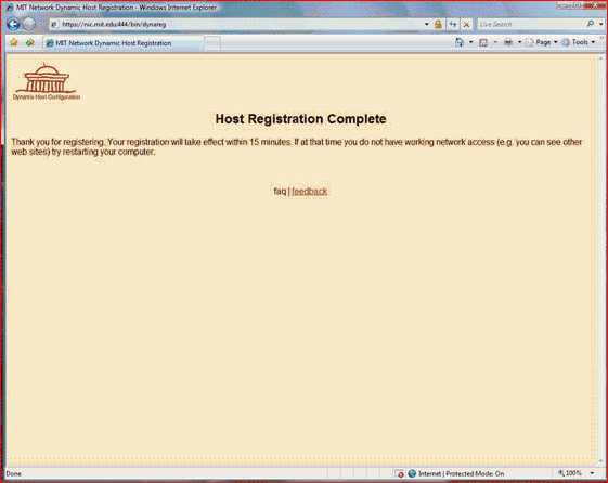 Registration complete message