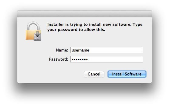 Username and password window
