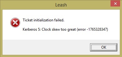 Kerberos 5: Clock skew too great-error 1765328347"
