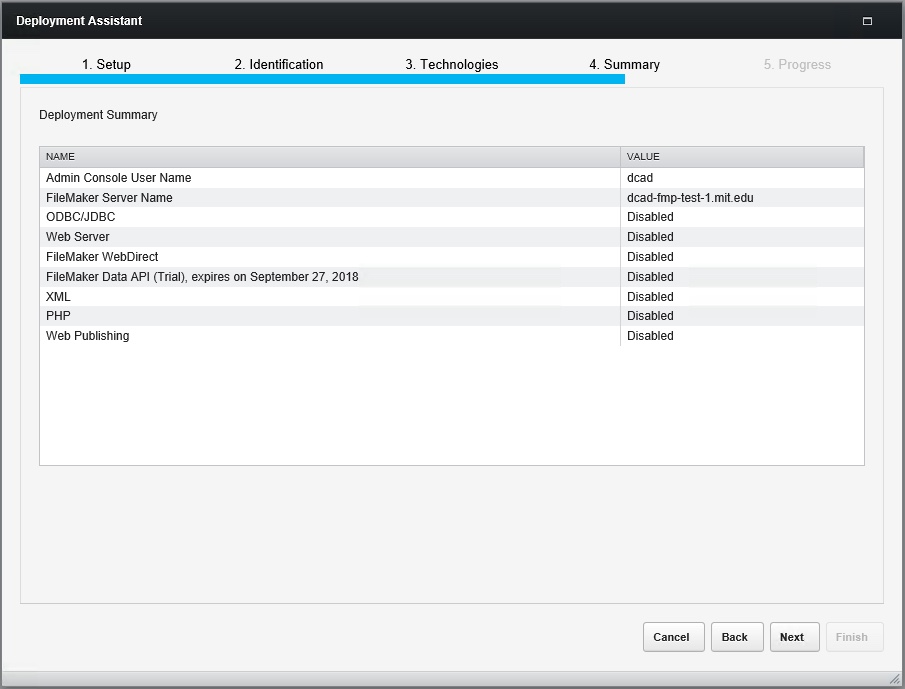 Deployment Assistant Summary screen