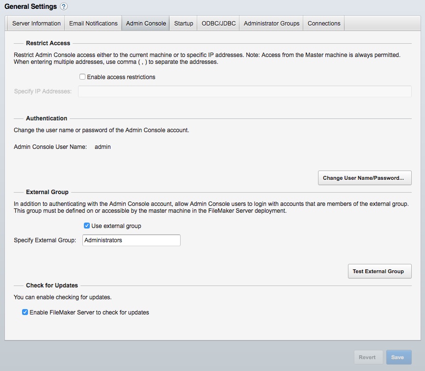 Admin Console Access screen