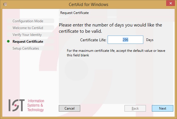 request certificate screen