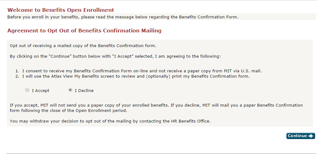 "Opt Out of Benefits Form Message
