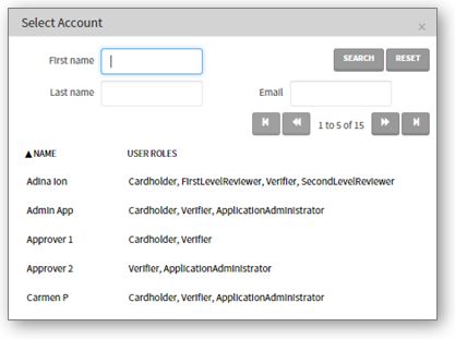 Select Account page