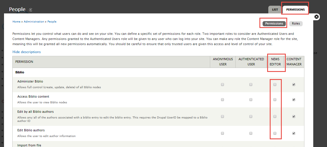 select permissions for new editor role