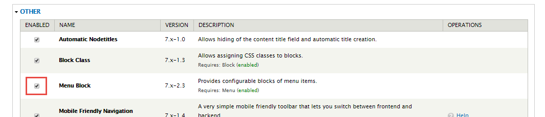 enable menu block module