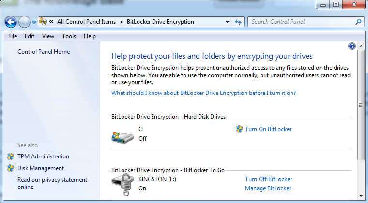 Click on Turn off BitLocker for USB