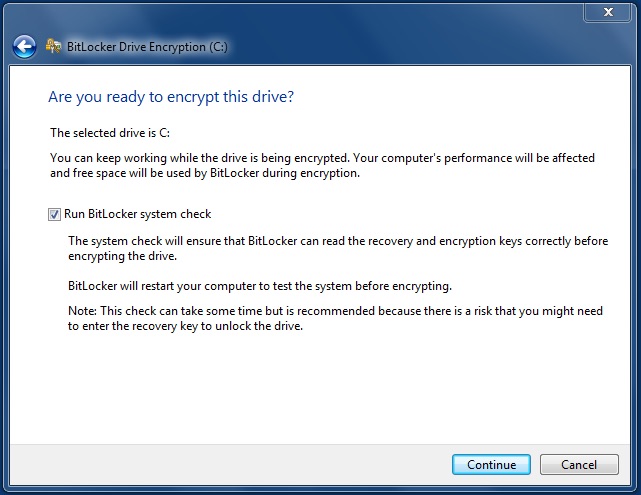 Run bitlocker system check