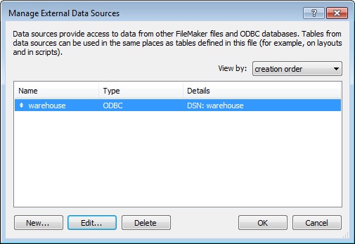 Manage External Data Sources Window