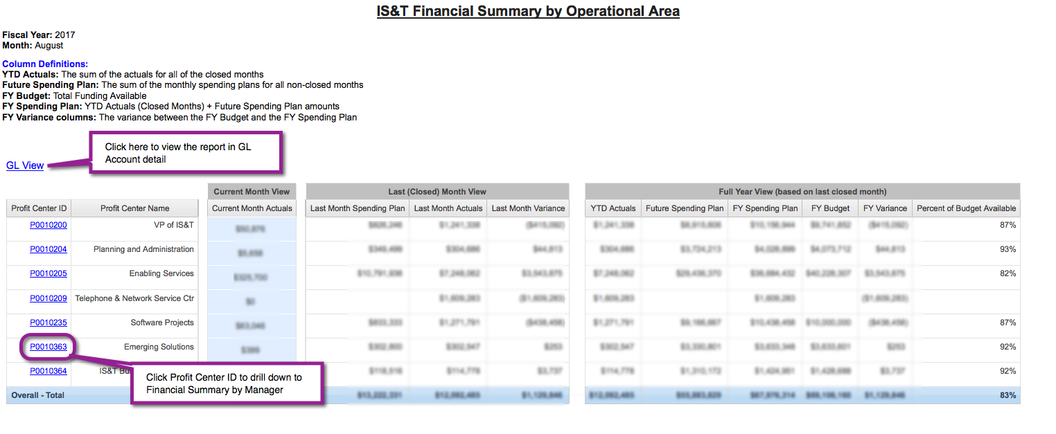 Local Financial Summary report for your area