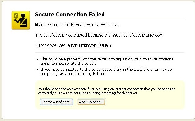 Secure connection error screen