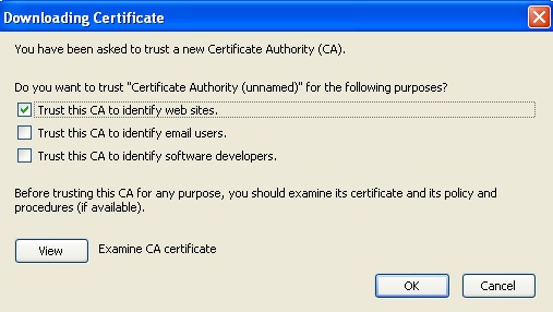 Trust new certificate authority screen