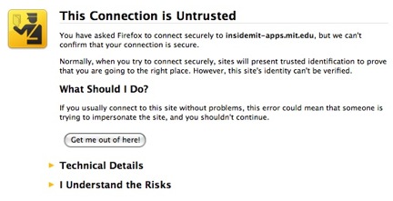 Screenshot of Untrusted Connection error