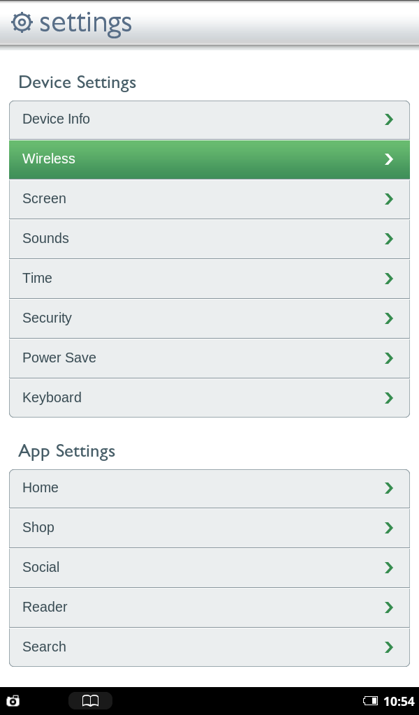 Settings panel