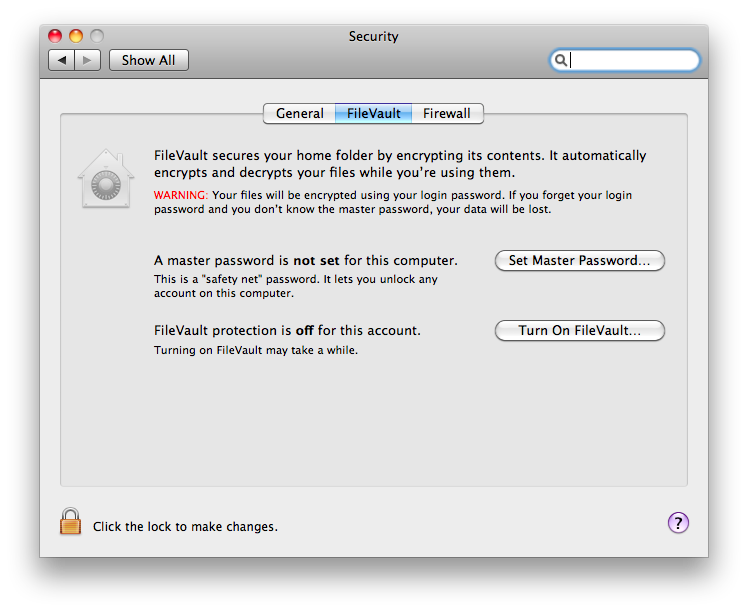 Filevault options