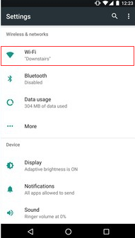 Example Android phone settings page